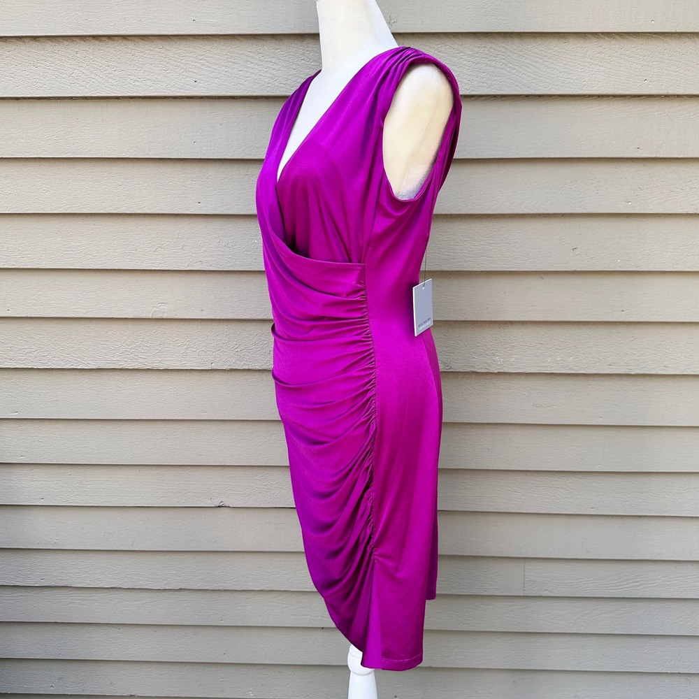 Marc New York Andrew Marc Purple Ruched Faux Wrap Sheath Dress MD2AK590 Sz 10 - Picture 9 of 16